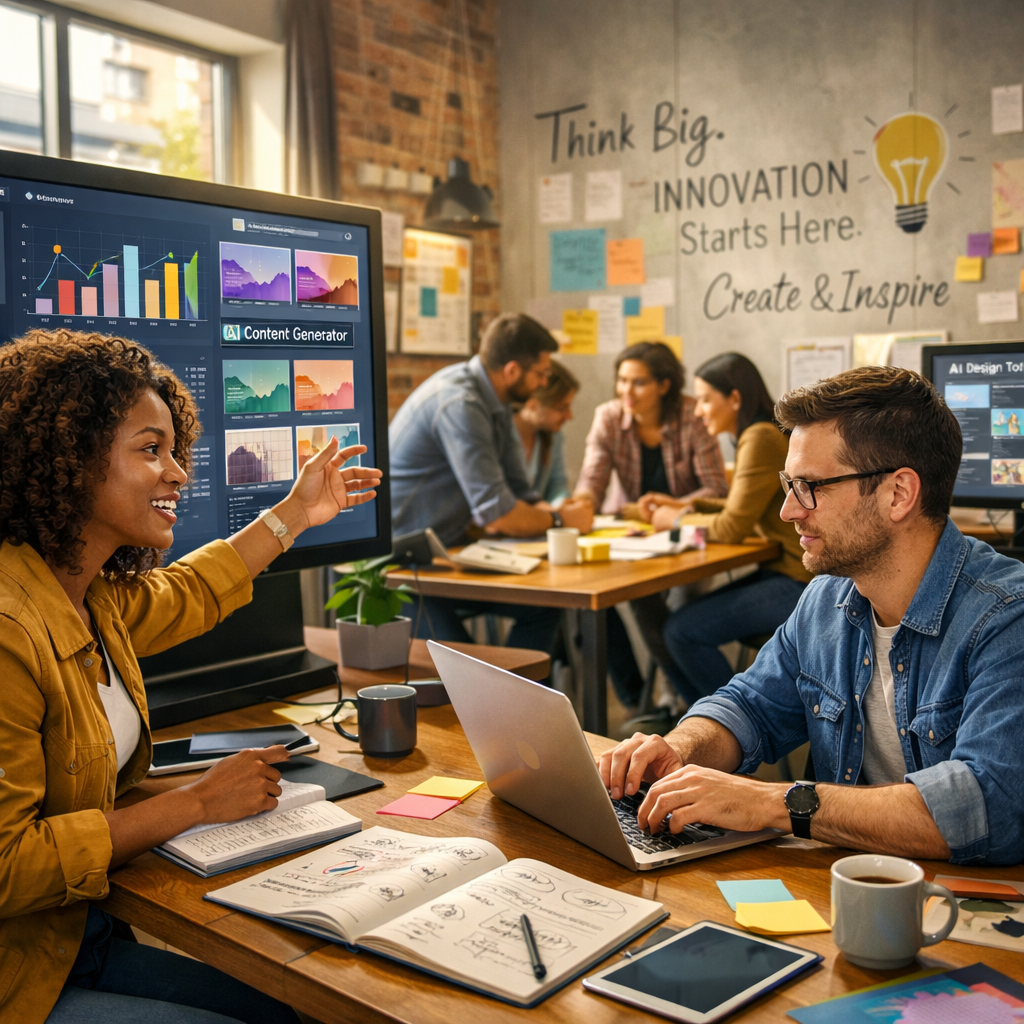 Modern Office Team Collaboration with AI Visuals